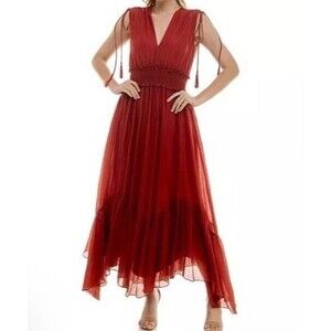 NWOT Taylor Rust Sleeveless V-Neck Handkerchief-Hem Maxi Dress Women Size L